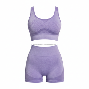 Women's Yoga Workout Set Blue High Waist Solid Ribbed Sleeveless Custom OEM Wholesale - Product Image 6
