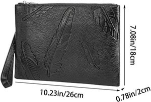Black Leather Clutch with Embossed Feather Design <b>Zip</b> Around <b>Wallet</b> - Product Image 4