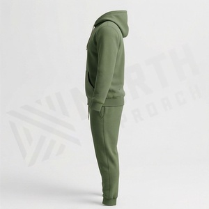 Conjunto Deportivo para Hombre, Color Verde Oliva, Sudadera con Capucha y Cremallera Completa, Pantalones de Algodón, Estilo Casual para Otoño - Product Image 3