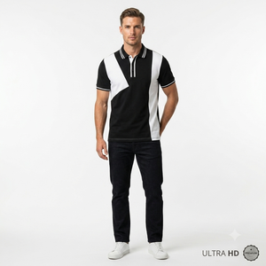 Chemise en jersey tricoté à manches courtes pour homme, rayée noir et blanc, 100% coton, coupe classique, style décontracté, séchage rapide - Product Image 2