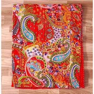 Couvre-lit Kantha fait main à l'impression Jaipuri, 100% coton, imprimé à la main, motif floral, poids du tissu 220g, origine Rajasthan - Product Image 5