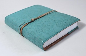 Carnet en papier de coton recyclé fait main avec couverture gaufrée authentique, couleur bleu ciel, journal en cuir de chèvre TC, fournitures de bureau - Product Image 2