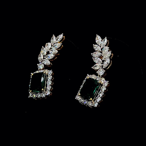 Green gemstone <b>dangle</b> <b>earrings</b> accented with marquise and round lab grown diamonds crafted in <b>silver</b> for refined womens fashion - Product Image 3