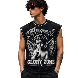 Débardeur Glory personnalisé avec impression graphique en strass, 100% coton, tissu doux, nouveau style vintage, sans manches, pour homme et femme. - Product Image 5