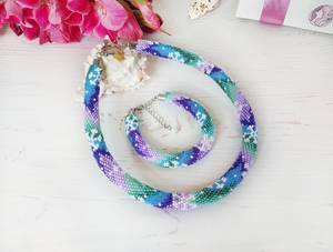 Pulsera de copo de nieve con cuentas, pulsera de invierno con cuentas de colores degradados, pulsera de ganchillo, joyería llamativa, regalo de cumpleaños para mujer - Product Image 3