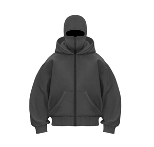 Blouson polaire coupe-vent pour homme avec cagoule intégrée et double capuche zippée, anti-boulochage, pour l'hiver, coupe ample, motif uni - Product Image 3