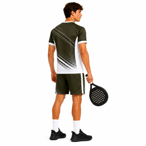 Ensemble de maillots de paddle-tennis pour hommes adultes, imprimés par sublimation personnalisée, 100% polyester, manches courtes, col rond, shorts athlétiques élastiques - Product Image 4
