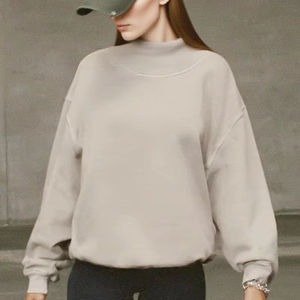 Sweat-shirt oversize beige pour femme, col montant, en molleton épais de qualité supérieure, à manches longues, pull décontracté pour le quotidien - Product Image 4