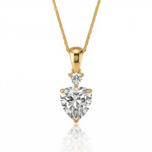 Elegant 10K <b>Solid</b> <b>Gold</b> Double Stone Lab Grown Diamond Heart & Pear <b>Pendant</b> Necklace Fine Jewelry for Women - Product Image 5