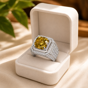 แหวนหมั้นพลอยสีเหลือง เงินแท้ 925 แหวนประดับเพชรทรงกลม แหวนแต่งงาน - Product Image 6