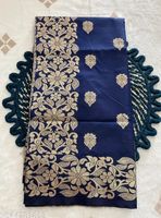 Sari de Seda Azul con Bordado Floral Dorado y Borde para Mujer, para Bodas y Fiestas, de Secado Rápido y Ligero, al Mejor Precio