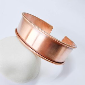 Pure <b>Copper</b> Statement <b>Bangle</b> with Wire Edge Trim Heavy Duty Satin Finish <b>Copper</b> Cuff, Unisex Minimalist Metal Jewelry Gift - Product Image 6