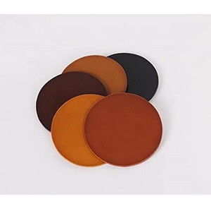 Wholesale 3.9 Inch Luxury Tan Leather <b>Coaster</b> Set Embossed Logo Round Coffee Cup Mat Waterproof Table <b>Drink</b> <b>Coaster</b> Wood <b>Coaster</b> - Product Image 5