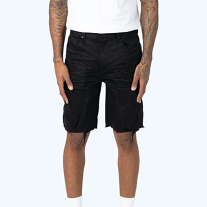 Pantalones Cortos de Mezclilla Elásticos de Moda Urbana para Hombre / Pantalones Cortos de Mezclilla Desgastados con Logotipo Personalizado de Buen Fabricante - Product Image 1