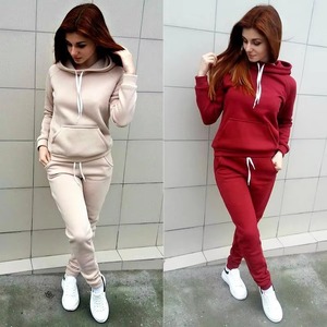 Women's Gray Hooded Tracksuit Set Full Sleeve Solid Color Casual <b>Jogging</b> <b>Suit</b> With Drawstring Pockets Autumn Wear - Product Image 4