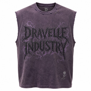 Custom <b>Y2K</b> Sleeveless Muscle Tee Oversized Boxy Fit High Street Vintage Wash Streetwear Tank <b>Top</b> Distressed Edges Gothic Print - Product Image 3