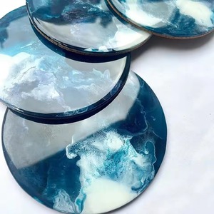 Handmade Natural Wood & Epoxy Resin Inlay Ocean Wave <b>Coasters</b> Set of 4 with 9cm Diameter and <b>Cork</b> Base From Rehman Craft - Product Image 3