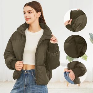 Women's Olive Green <b>Waterproof</b> Canvas <b>Coat</b> Regular <b>Length</b> Stand Collar <b>Full</b> Sleeve Zipper Closure Casual Winter Outerwear - Product Image 6