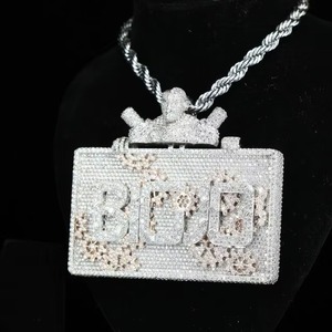Solid Hand Setting VVS Moissanite Diamond Name Jewelry Custom <b>Initial</b> Letter Square <b>Pendant</b> 925 <b>Silver</b> Pass Diamond Tester - Product Image 3