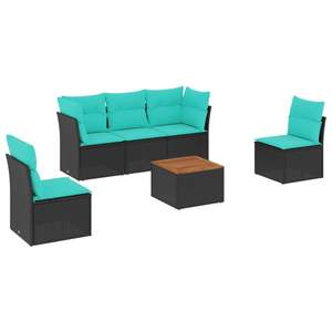 Juego de sofás de patio de ratán sintético negro de 6 piezas con cojines, muebles de exterior - Product Image 2