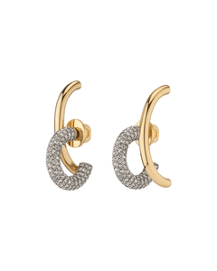 Modernos y Accesibles Pendientes de Aro Dobles en Forma de C con Diseño de Lujo en Dos Tonos, con Diamantes de Laboratorio D VVS y Pavé, Regalo en Oro de 18K - Product Image 1