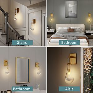 Set di Applique da Parete Moderne in Oro, Due Luci a Goccia in Ottone e Vetro, Illuminazione per Interni, Lampade da Parete per Vanità - Product Image 2