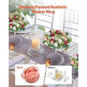 Ghirlanda di Rose Artificiali Rosa e Bianche, Diametro 14 Pollici, Composizione Floreale Centrotavola per San Valentino, Decorazione Verde - Product Image 4