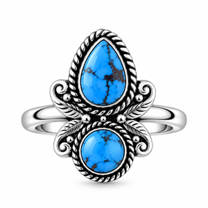 Anillo de Diseño Único Color Turquesa Algodón de Azúcar, Hecho a Mano, Estilo Bohemio Occidental, Joyería con Piedras Preciosas, Anillo de Moda - Product Image 3