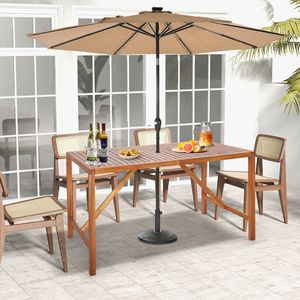 67 Inch Acacia Wood Patio Dining Table - Rectangle Shape, Umbrella Hole, 6-Person Tabletop, Durable & Elegant <b>Outdoor</b> <b>Furniture</b> - Product Image 2