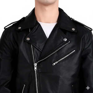 Chaqueta de Motociclista de Piel de Oveja Negra Hecha a Mano para Hombre, con Herrajes YKK, para Motociclismo y Carreras de Autos - Product Image 4