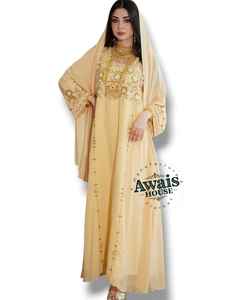 Ensemble 2 pièces de luxe AWAIS HOUSE pour femmes musulmanes, robe longue en velours uni perlé, coupe trapèze, pour soirée/formelle - Product Image 6