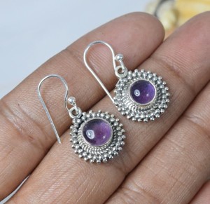 Wholesale Natural Amethyst <b>Earrings</b> 925 Sterling <b>Silver</b> Handmade Round Amethyst Drop <b>Dangle</b> <b>Earrings</b> Vintage Boho Gemstone Fine - Product Image 1