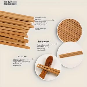 Palillos de Bambú Natural Sin Pintar, Palillos Reutilizables de Bambú Puro Estilo Chino Japonés para Sushi, Fideos y Comida Coreana - Product Image 6