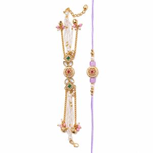 Designer Party Bracelet for Bhai Bhabhi Rakhi Pair Handmade Traditional Wrist Bracelet Raksha Bandhan <b>Gift</b> Set - Product Image 1