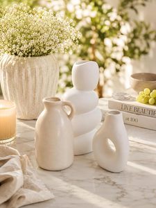Vase en céramique blanche, style minimaliste nordique, vase à fleurs pour table, carafe décorative, centre de table pour la décoration de la maison - Product Image 5