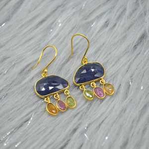 Beautiful Raw Blue Tourmaline Gemstones 925 <b>Sterling</b> <b>Silver</b> <b>Earring</b> Jewellery Cut Short <b>Dangle</b> <b>Earrings</b> For Women Daily Wear - Product Image 6