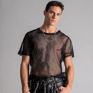 Camiseta de malla con pedrería para hombre, personalizada, transparente, 100% poliéster, para hombre - Product Image 3