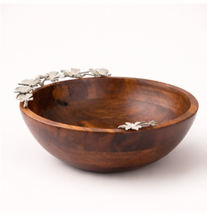 Premium <b>Mango</b> <b>Wood</b> Serving <b>Bowl</b> With Elegant Metal Leaf Accents Handmade Decorative Fruit and Salad <b>Bowl</b> For Luxury Home Decor - Product Image 1
