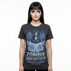 T-shirt personnalisé pour femme, motif architecte zombie, design plan de chantier, thème horreur, vêtements streetwear, vente directe d'usine - Product Image 1