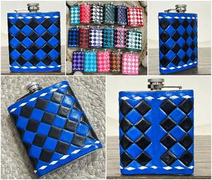 2026 Nuevo y Elegante Petaca Cuadrada de Cuero Genuino de Vaca a Cuadros de 7 oz, Duradera, Portátil, Personalizable, Varios Colores, Petaca de Bolsillo - Product Image 3