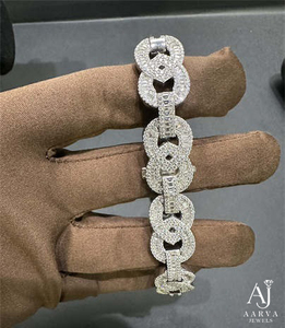 925 Sterling <b>Silver</b> Moissanite Cuban Link <b>Bracelet</b> Iced Out Chain <b>Bangle</b> Round Brilliant Cut Unisex Party Jewelry - Product Image 5