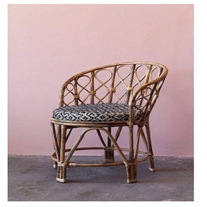 Natural Rattan Lightweight Garden <b>Chair</b> with Geometric Backrest Patterned Cushion Outdoor Furniture Tropical Style Tapered Legs - Product Image 2