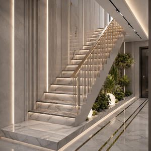 Champagne Gold Stair <b>Railing</b> With Slim Vertical Balusters Modern Indoor Handrail For Luxury Villa Staircase - Product Image 2