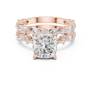 Rose Gold Lab Grown <b>Diamond</b> Cushion Cut Engagement <b>Ring</b>, Multi-Stone Pavé Band, Luxury Bridal Wedding <b>Ring</b> for Women Gifts - Product Image 1