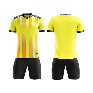 Ensemble de maillots de football personnalisés pour hommes, jaune et noir, sublimés, manches courtes, col en V, polyester respirant, uniforme - Product Image 4