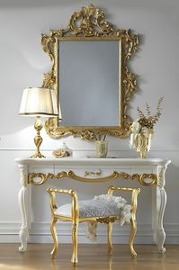 Coiffeuse de luxe royale en bois d'acajou avec miroir sculpté doré, console de maquillage blanche, tabouret et meuble de chambre - Product Image 4