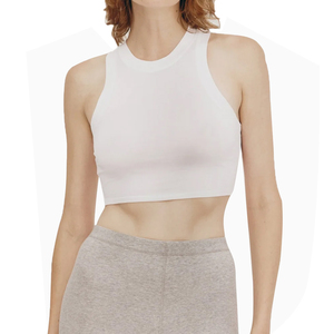 Camiseta sin mangas corta personalizada para mujer, de cintura alta, ajustada, elástica y sin mangas - Product Image 1