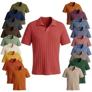 Polo en tricot côtelé, dernière tendance, manches courtes, coupe slim, respirant, coton doux, mode estivale, polos tendance pour hommes - Product Image 1