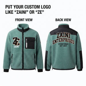 240g Soft Sherpa Polar Fleece Men's <b>Running</b> <b>Jacket</b> Sage Green Black Panel Custom Chenille Embroidery Private Label ODM - Product Image 1