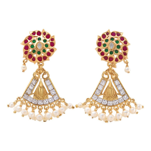 Gold Plated Nagas Jhumka Stud Earrings with Pearl and Diamond for Wedding and Party - Product Image 2